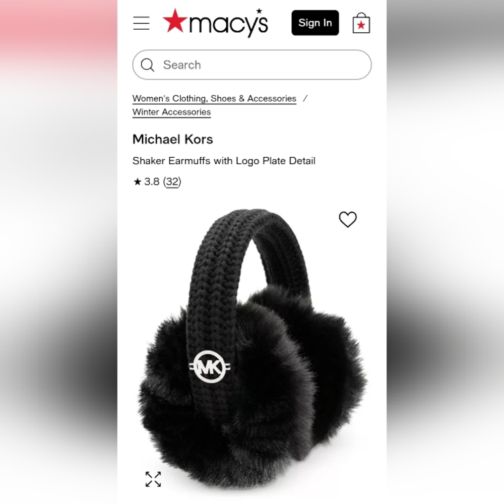 MK Faux Fur Earmuffs Blk w/ Silver Plate Logo NWOT (2023) - Picture 2 of 8